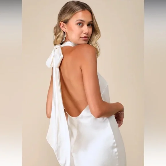 Lulus Exceptional Status Ivory Halter Backless Slip Midi Dress White Size Small - Picture 2 of 7